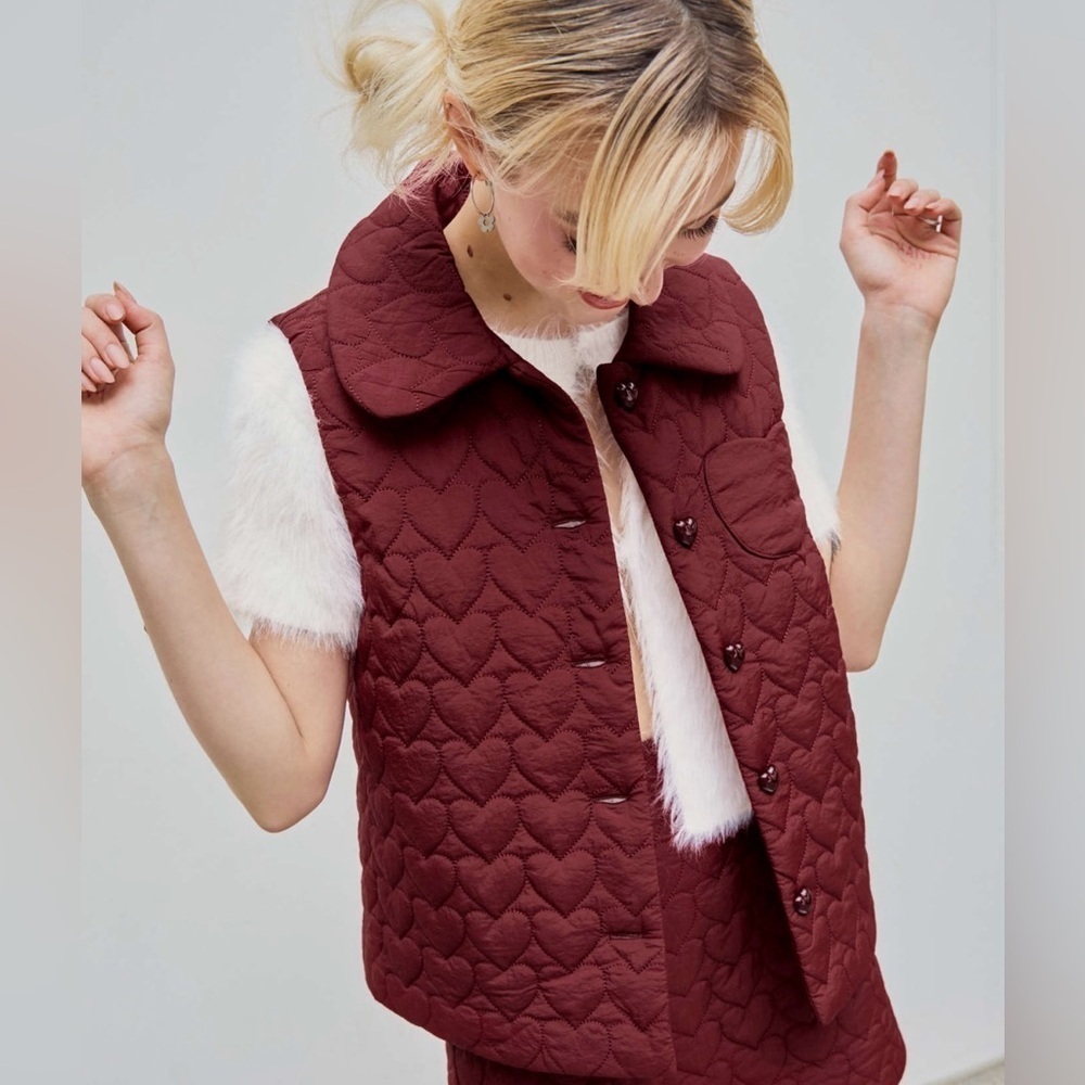 NWOT Cider Heart Quilted Burgundy Wine Vest Oversized